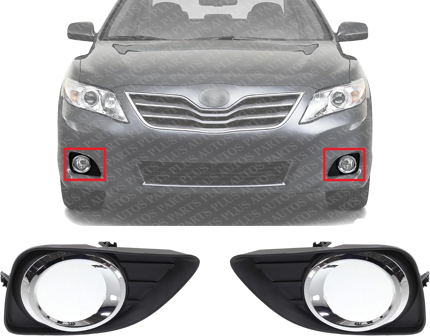 Set Of 2 Front Fog Light Molding Primed Plastic Left Driver & Right Passenger Side Direct Replacement Compatible With 2010-2011 Toyota Camry TO1038131 TO1039131 5203006050 5204006050