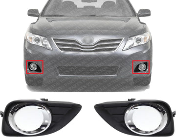 Set Of 2 Front Fog Light Molding Primed Plastic Left Driver & Right Passenger Side Direct Replacement Compatible With 2010-2011 Toyota Camry TO1038131 TO1039131 5203006050 5204006050