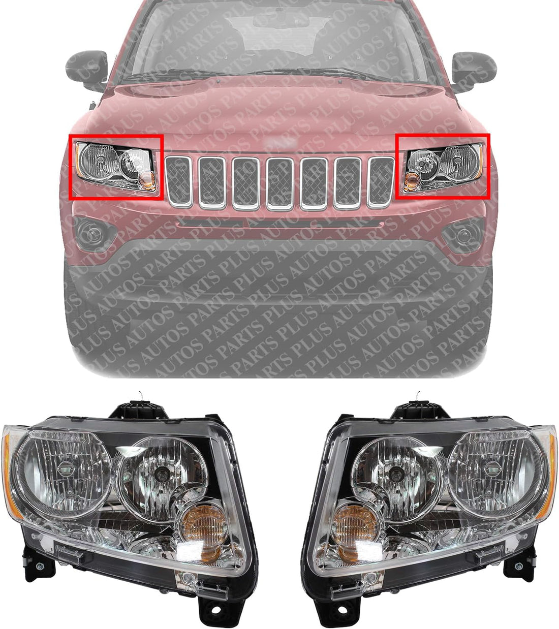 Set Of 2 Front Head Lights Assembly Left Driver & Right Passenger Side Direct Replacement Compatible With 2011-2013 jeep Compass 68088869AD-PFM 68088868AD-PFM