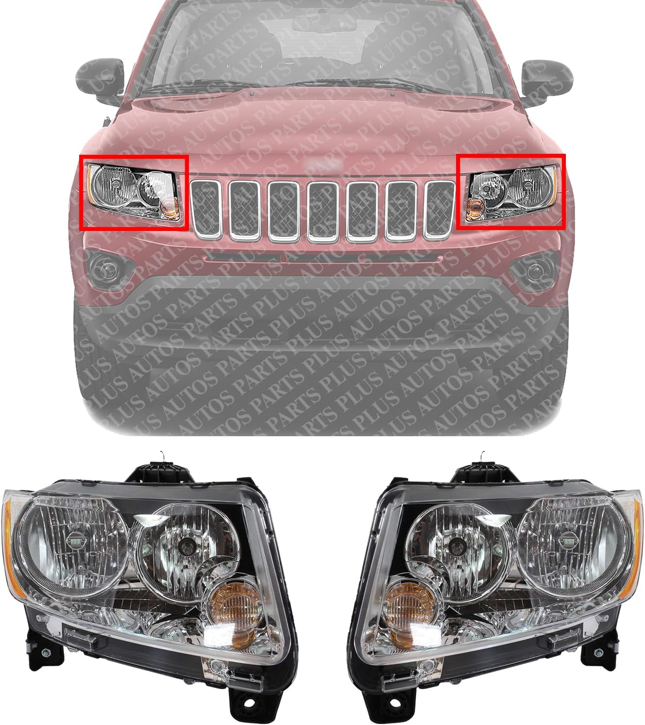 Set Of 2 Front Head Lights Assembly Left Driver & Right Passenger Side Direct Replacement Compatible With 2011-2013 jeep Compass 68088869AD-PFM 68088868AD-PFM
