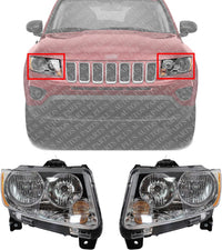 Set Of 2 Front Head Lights Assembly Left Driver & Right Passenger Side Direct Replacement Compatible With 2011-2013 jeep Compass 68088869AD-PFM 68088868AD-PFM