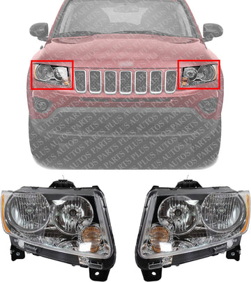 Set Of 2 Front Head Lights Assembly Left Driver & Right Passenger Side Direct Replacement Compatible With 2011-2013 jeep Compass 68088869AD-PFM 68088868AD-PFM
