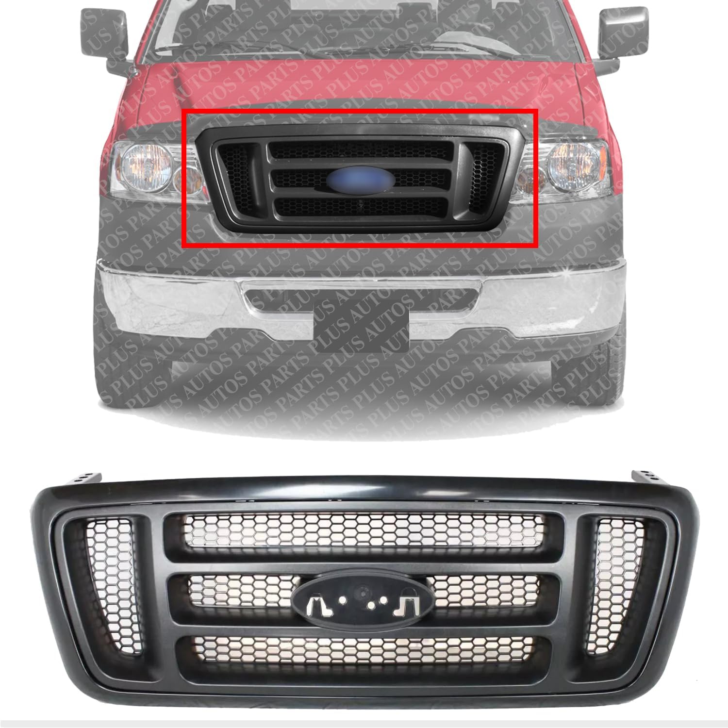 Front Grille Horizontal Bar With Honeycomb Insert Primed Direct Replacement Compatible With 2004-2008 Ford F-150 FO1200414 4L3Z8200BAPTM