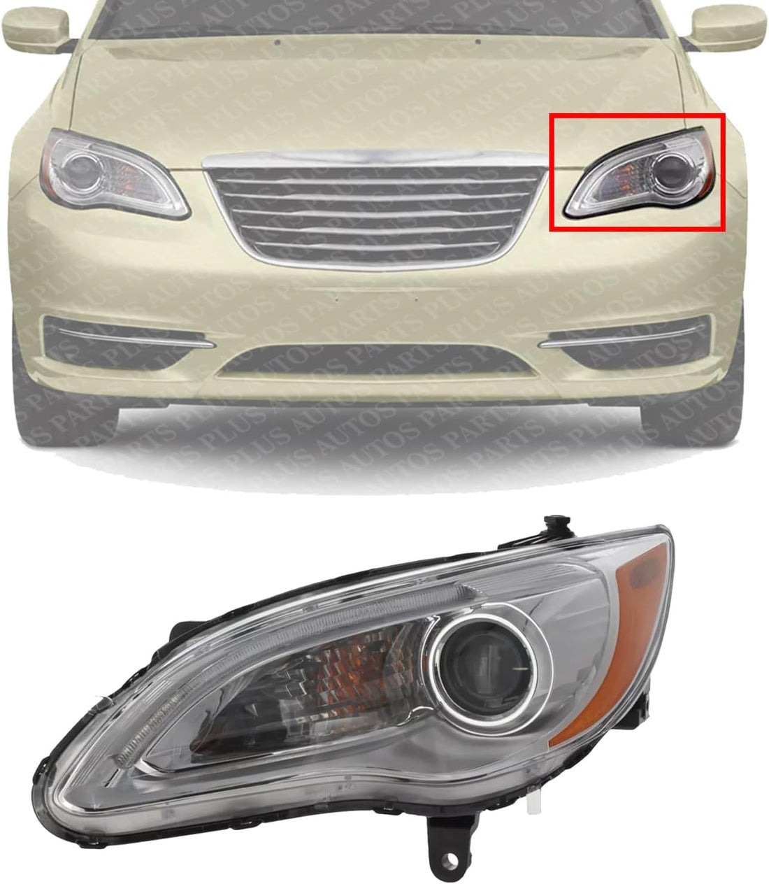 Front Headlight Assembly Left Driver Side Direct Replacement Compatible With 2011-2014 Chrysler 200 5182591AE-PFM 5182591AC-PFM