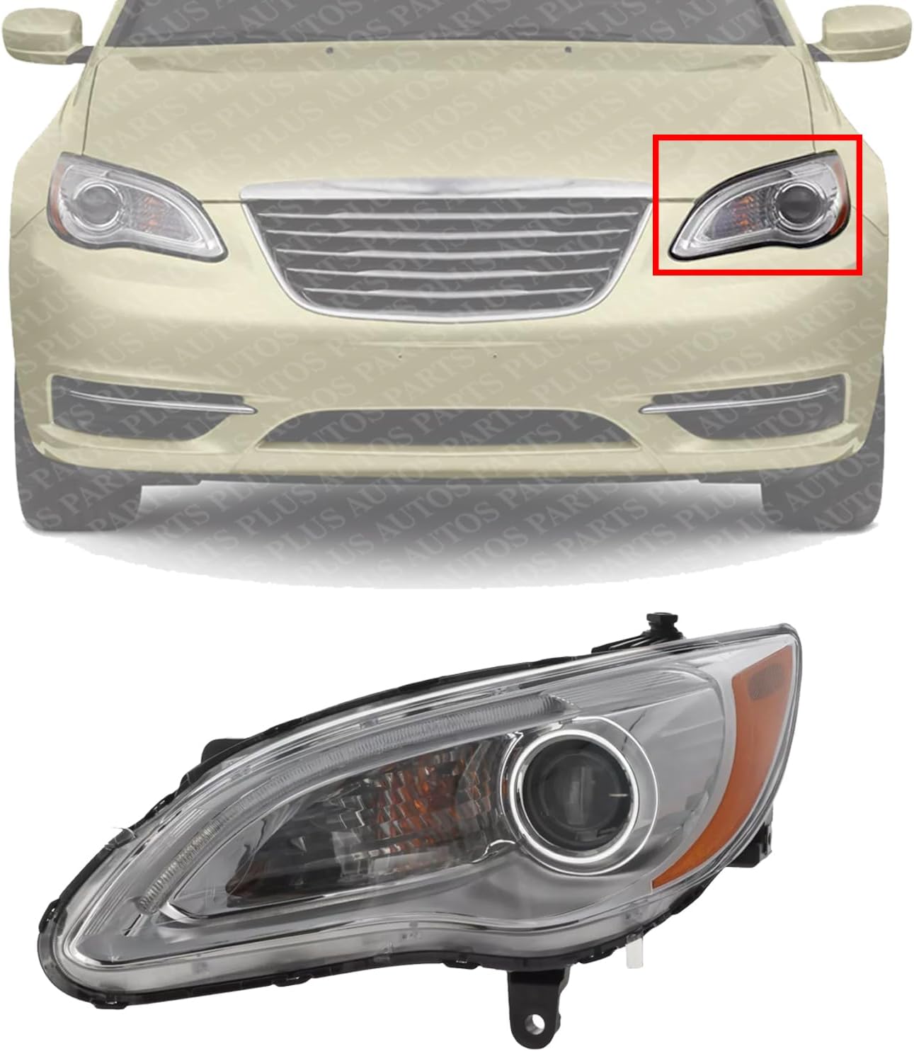 Front Headlight Assembly Left Driver Side Direct Replacement Compatible With 2011-2014 Chrysler 200 5182591AE-PFM 5182591AC-PFM