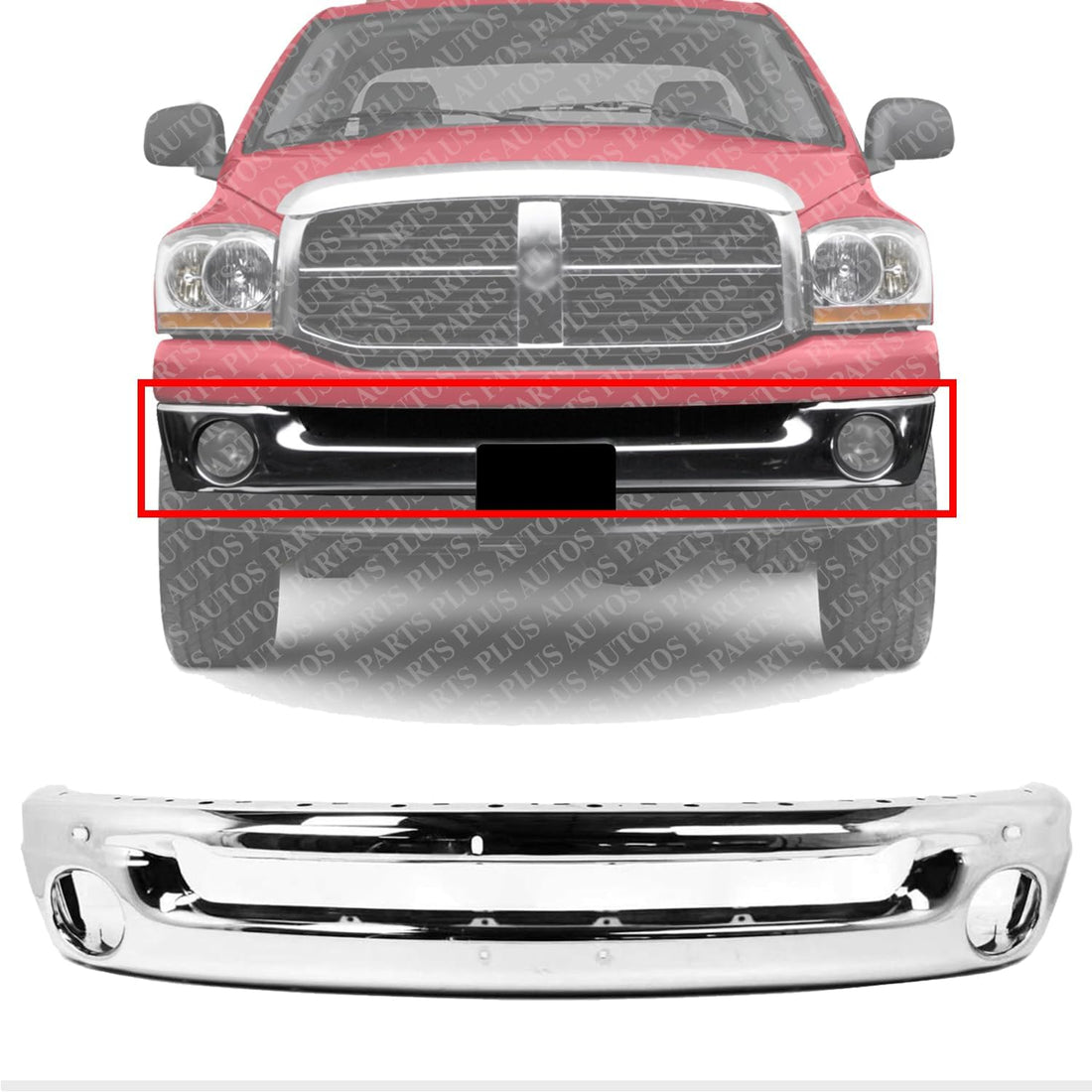 Front Bumper Face Bar Chrome Steel Direct Replacement Compatible With 2002-2009 Dodge Ram 1500/2003-2009 2500 3500 CH1002383 55077946AB