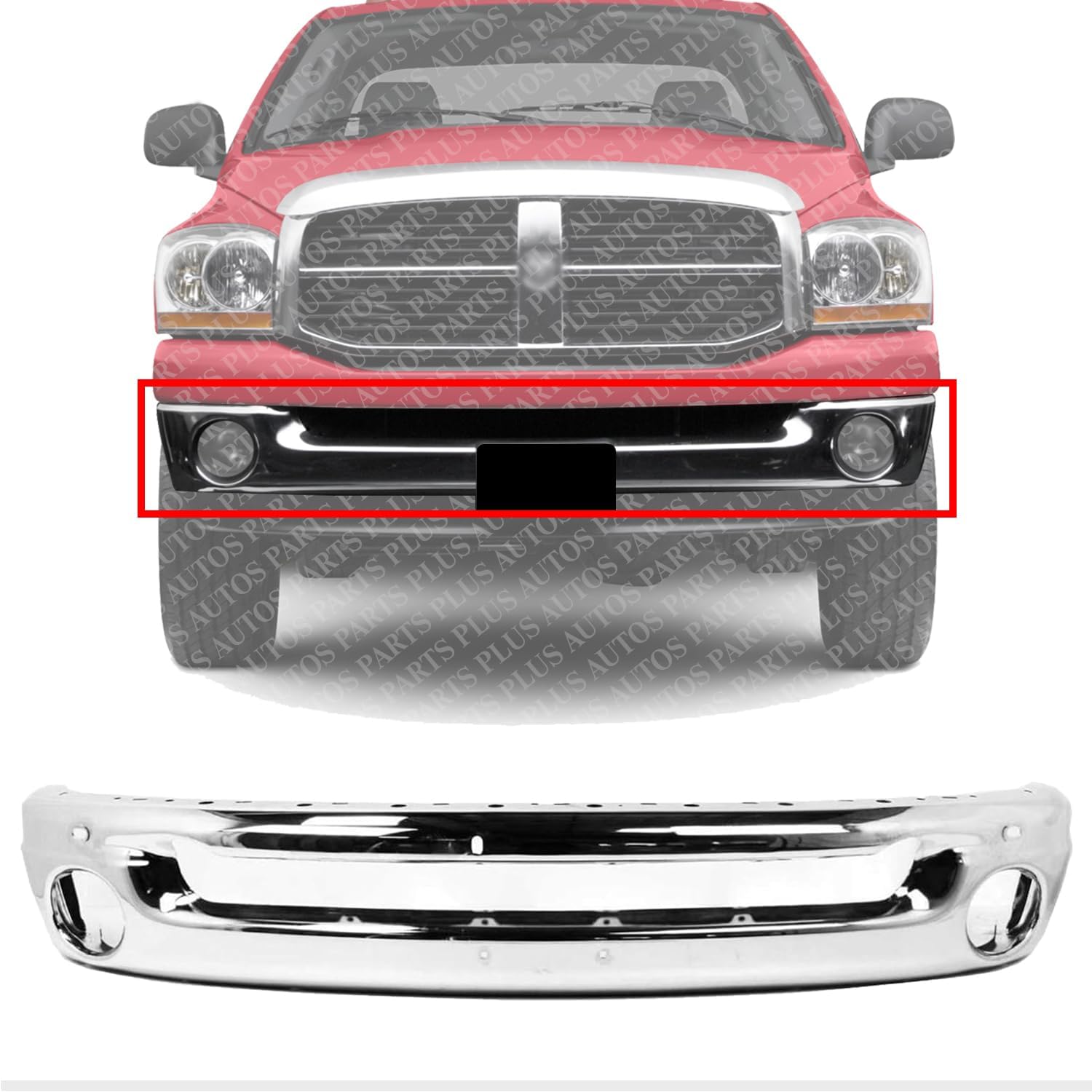 Front Bumper Face Bar Chrome Steel Direct Replacement Compatible With 2002-2009 Dodge Ram 1500/2003-2009 2500 3500 CH1002383 55077946AB