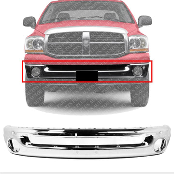 Front Bumper Face Bar Chrome Steel Direct Replacement Compatible With 2002-2009 Dodge Ram 1500/2003-2009 2500 3500 CH1002383 55077946AB