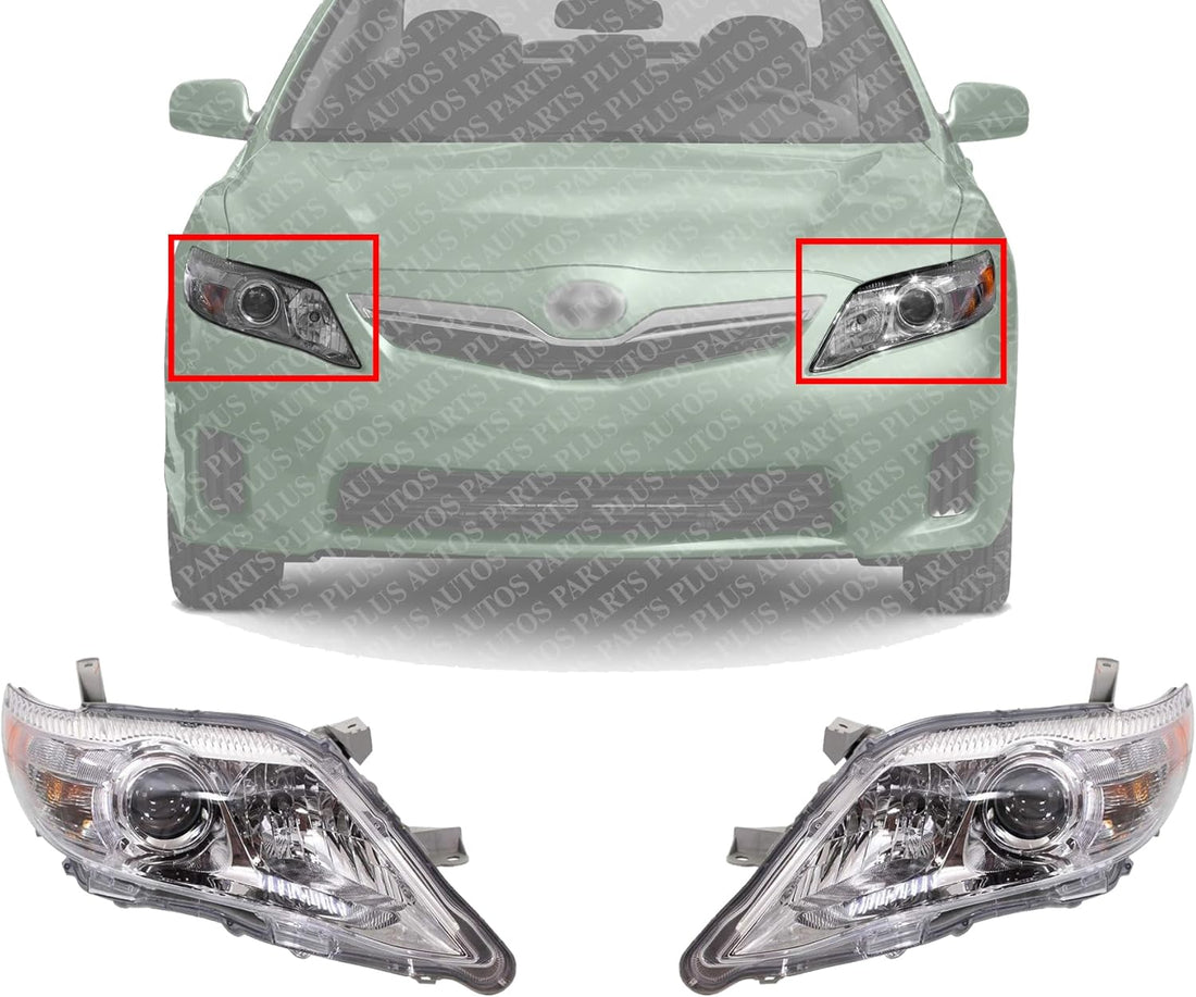 Set OF 2 Front Head Light Chrome Interior Left Driver & Right Passenger Side Direct Replacement Compatible With 2010-2011 Toyota Camry TO2503195 TO2502195 TO2503191 TO2502191