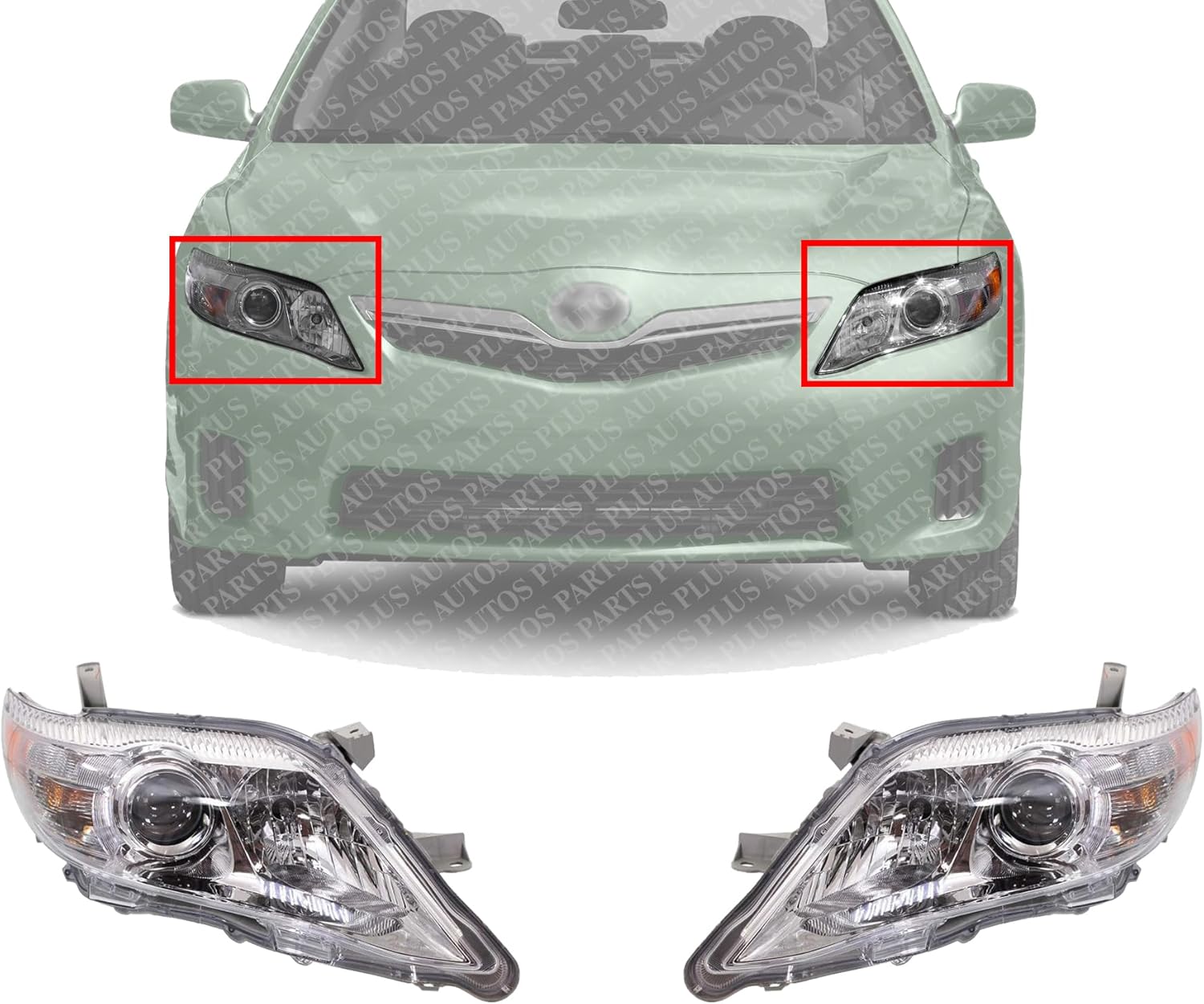 Set OF 2 Front Head Light Chrome Interior Left Driver & Right Passenger Side Direct Replacement Compatible With 2010-2011 Toyota Camry TO2503195 TO2502195 TO2503191 TO2502191