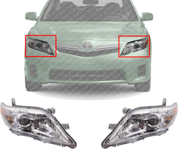 Set OF 2 Front Head Light Chrome Interior Left Driver & Right Passenger Side Direct Replacement Compatible With 2010-2011 Toyota Camry TO2503195 TO2502195 TO2503191 TO2502191