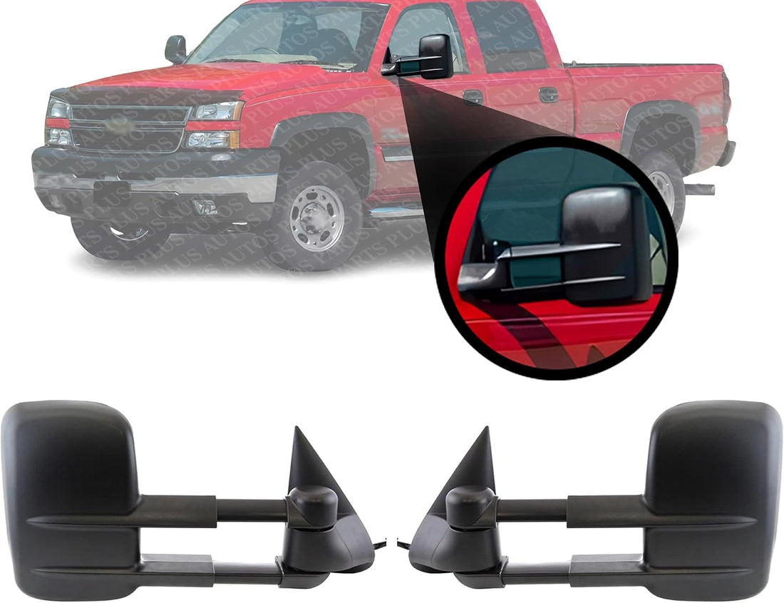 Set Of 2 Front Power Towing Mirror Manual Folding Heated Textured Left Driver & Right Passenger Side Direct Replacement Compatible With 2003-2006 Chevrolet Silverado/GMC Sierra
