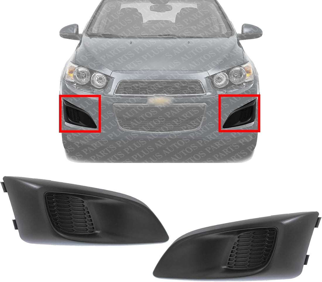 Set Of 2 Front Fog Lights Cover Plastic Left Driver & Right Passenger Side Direct Replacement Compatible With 2012-2016 Chevrolet Sonic GM1039134 GM1038134 96694774 96694768