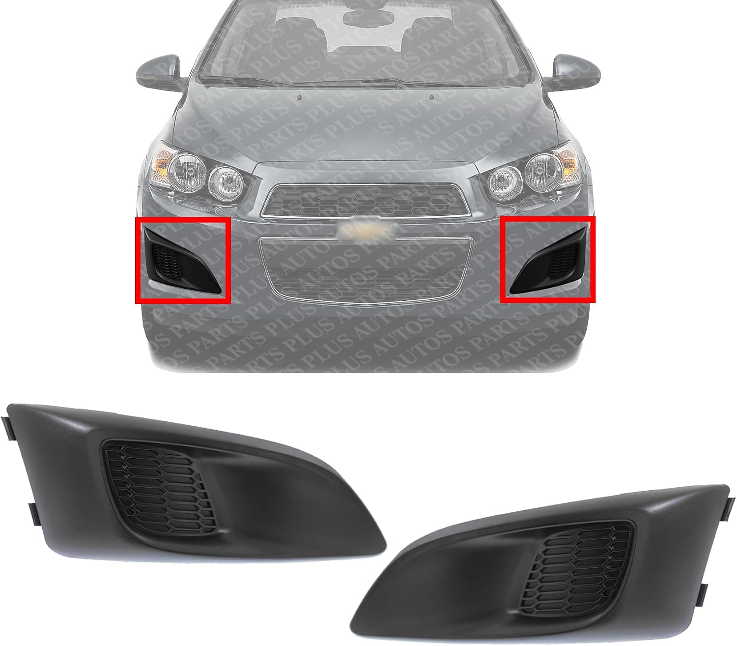Set Of 2 Front Fog Lights Cover Plastic Left Driver & Right Passenger Side Direct Replacement Compatible With 2012-2016 Chevrolet Sonic GM1039134 GM1038134 96694774 96694768