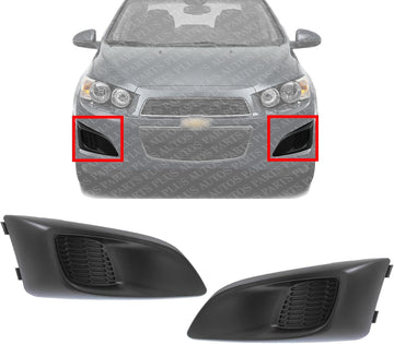 Set Of 2 Front Fog Lights Cover Plastic Left Driver & Right Passenger Side Direct Replacement Compatible With 2012-2016 Chevrolet Sonic GM1039134 GM1038134 96694774 96694768