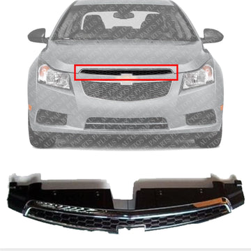 Front Upper Grille Chrome Shell/Painted Black Insert Direct Replacement Compatible With 2011-2014 Chevrolet Cruze GM1200623 96981100