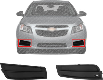 Set Of 2 Front Fog Light Covers Primed Left Driver & Right Passenger Side Direct Replacement Compatible With 2011-2014 Chevrolet Cruze GM1039130 GM1038130 94831150 94831149