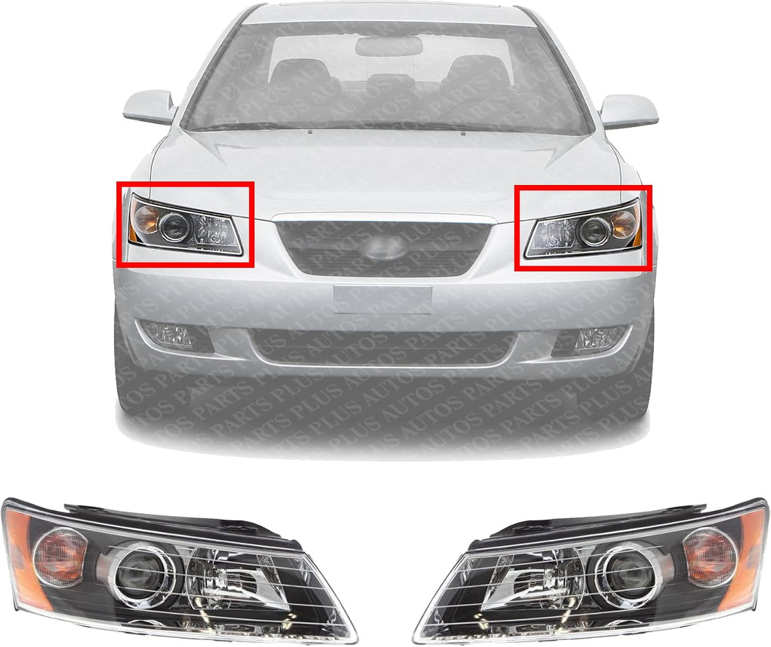 Set Of 2 Front Head Light Assembly Right Passenger & Left Driver Side Direct Replacement Compatible With 2006-2008 Hyundai Sonata HY2502135 HY2503135 921010A000 921020A000