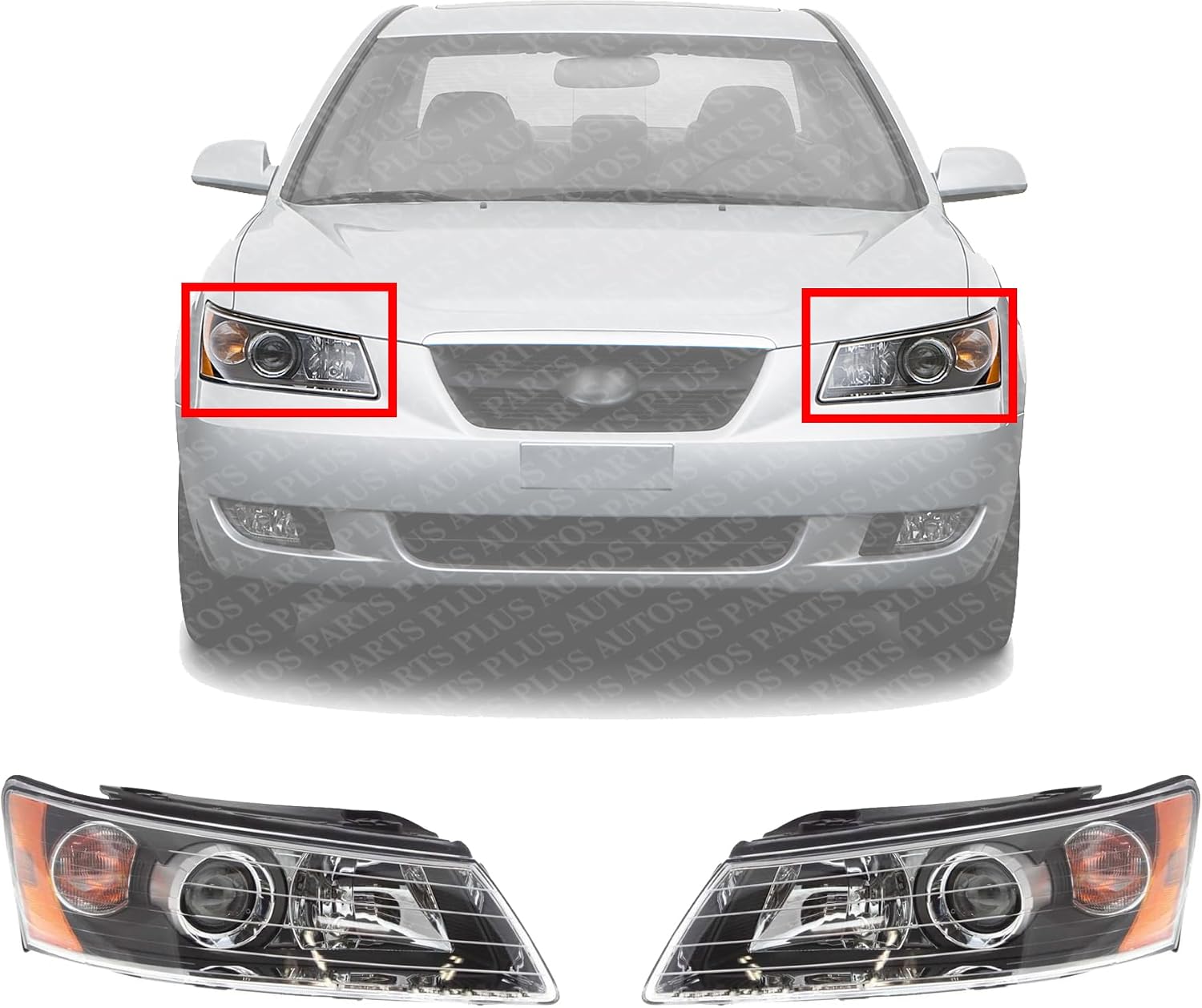 Set Of 2 Front Head Light Assembly Right Passenger & Left Driver Side Direct Replacement Compatible With 2006-2008 Hyundai Sonata HY2502135 HY2503135 921010A000 921020A000