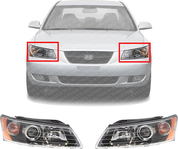Set Of 2 Front Head Light Assembly Right Passenger & Left Driver Side Direct Replacement Compatible With 2006-2008 Hyundai Sonata HY2502135 HY2503135 921010A000 921020A000