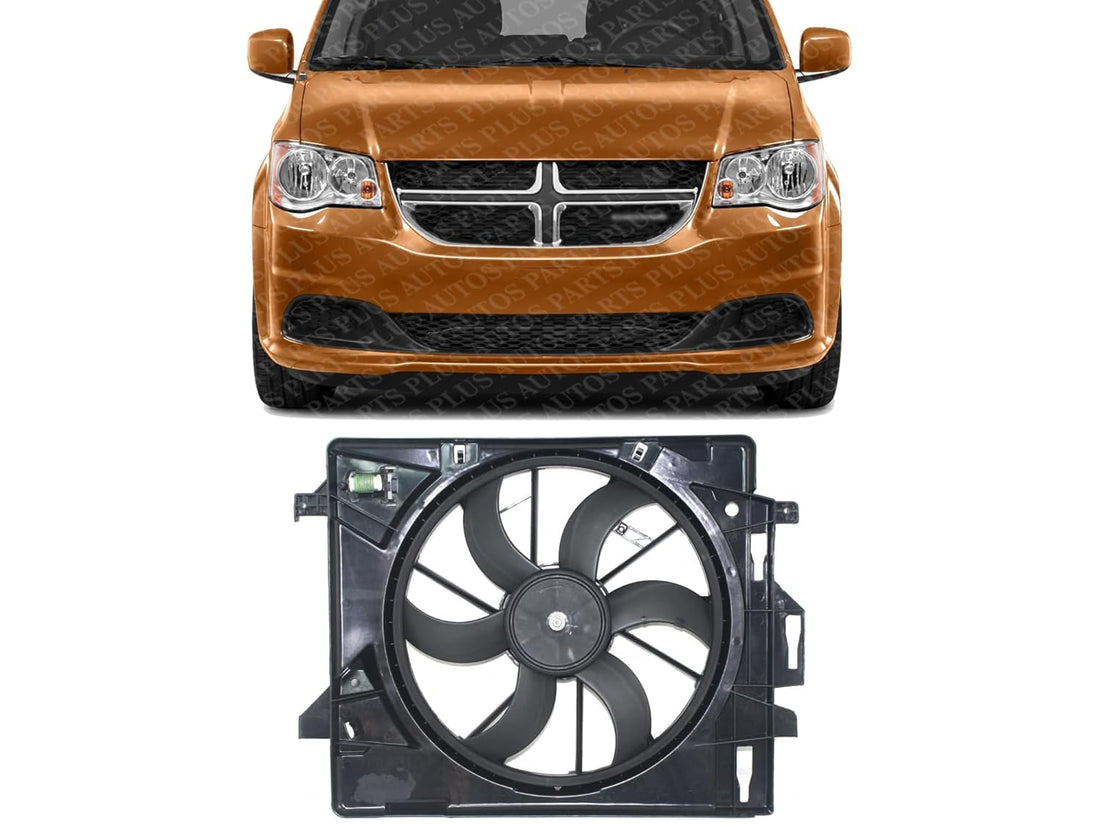 Front Radiator Cooling Fan Assembly Plastic Direct Replacement Compatible with 2008-2016 Chrysler Town & Country / 2008-2020 Dodge Grand Caravan CH3115157 5058674AD