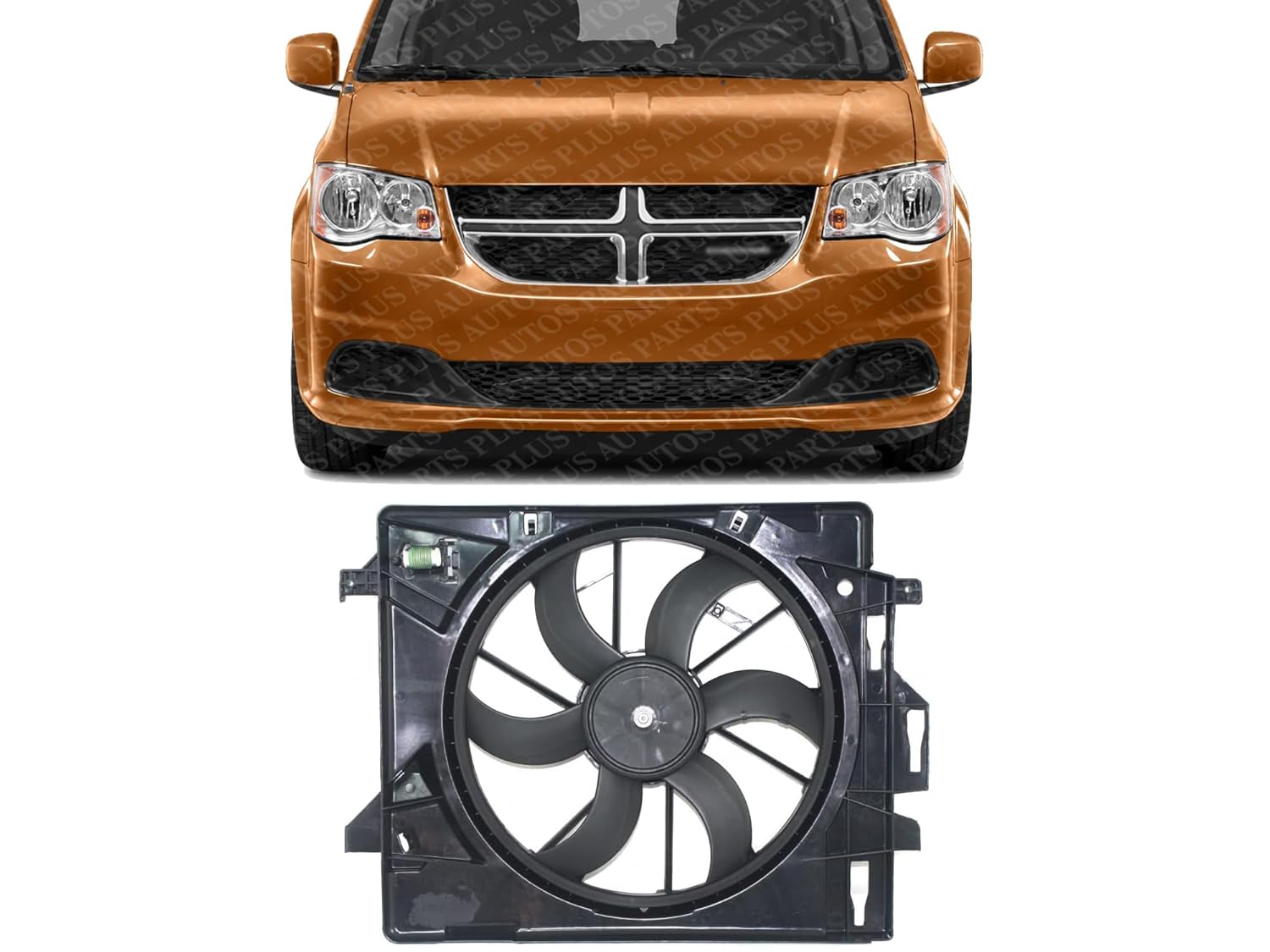 Front Radiator Cooling Fan Assembly Plastic Direct Replacement Compatible with 2008-2016 Chrysler Town & Country / 2008-2020 Dodge Grand Caravan CH3115157 5058674AD