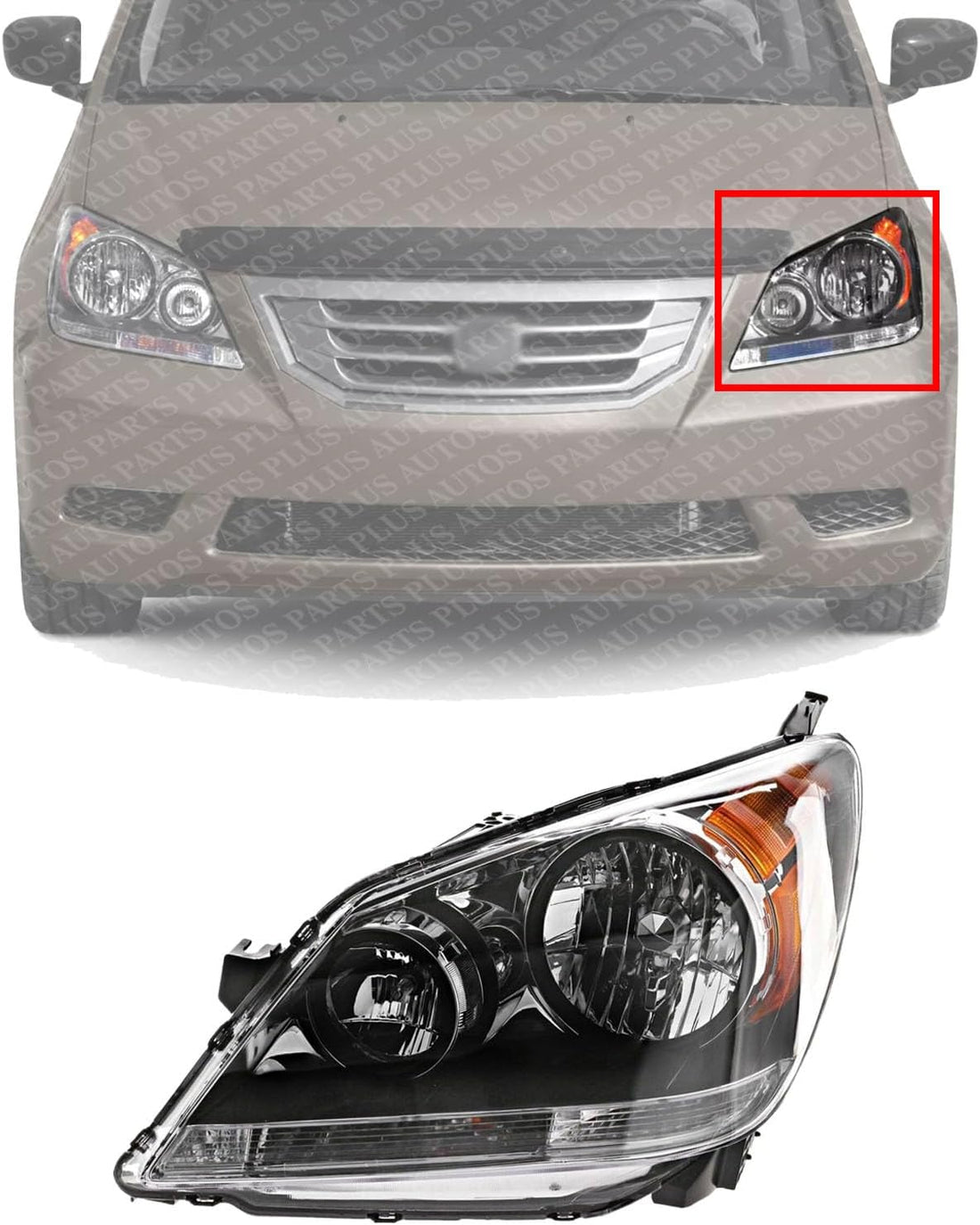 Front Headlight Assembly Halogen Left Driver Side Direct Replacement Compatible With 2008-2010 Honda Odyssey HO2502136 33150SHJA51