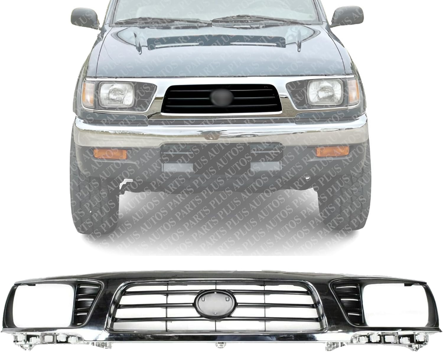 Front Grille Chrome Shell/Painted Black Insert Direct Replacement Compatible With 1995-1997 Toyota Tacoma TO1200197 5310035340