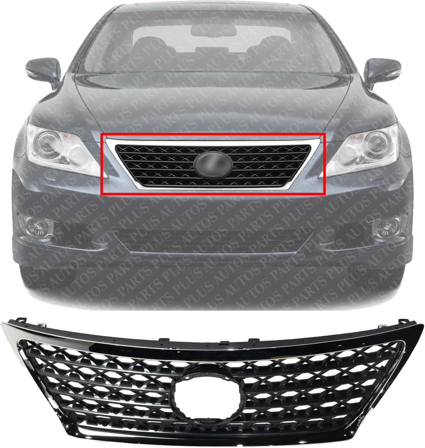 Front Grille Chrome Shell And Painted Gray Insert Plastic Direct Replacement Compatible With 2010-2012 Lexus LS460 LX1200176 5310050903