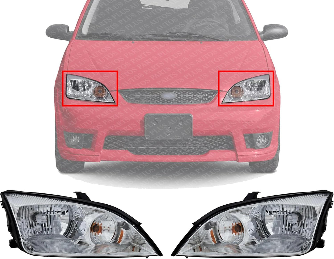Set Of 2 Front Headlight Assembly Right Passenger & Left Driver Side Direct Replacement Compatible With 2005-2007 Ford Focus FO2503210 FO2502210 4F4Z13008AD 4F4Z13008AC