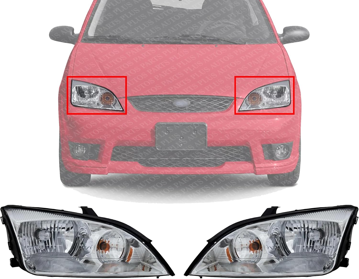 Set Of 2 Front Headlight Assembly Right Passenger & Left Driver Side Direct Replacement Compatible With 2005-2007 Ford Focus FO2503210 FO2502210 4F4Z13008AD 4F4Z13008AC