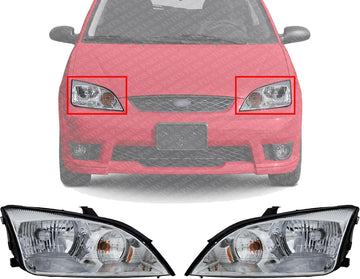 Set Of 2 Front Headlight Assembly Right Passenger & Left Driver Side Direct Replacement Compatible With 2005-2007 Ford Focus FO2503210 FO2502210 4F4Z13008AD 4F4Z13008AC