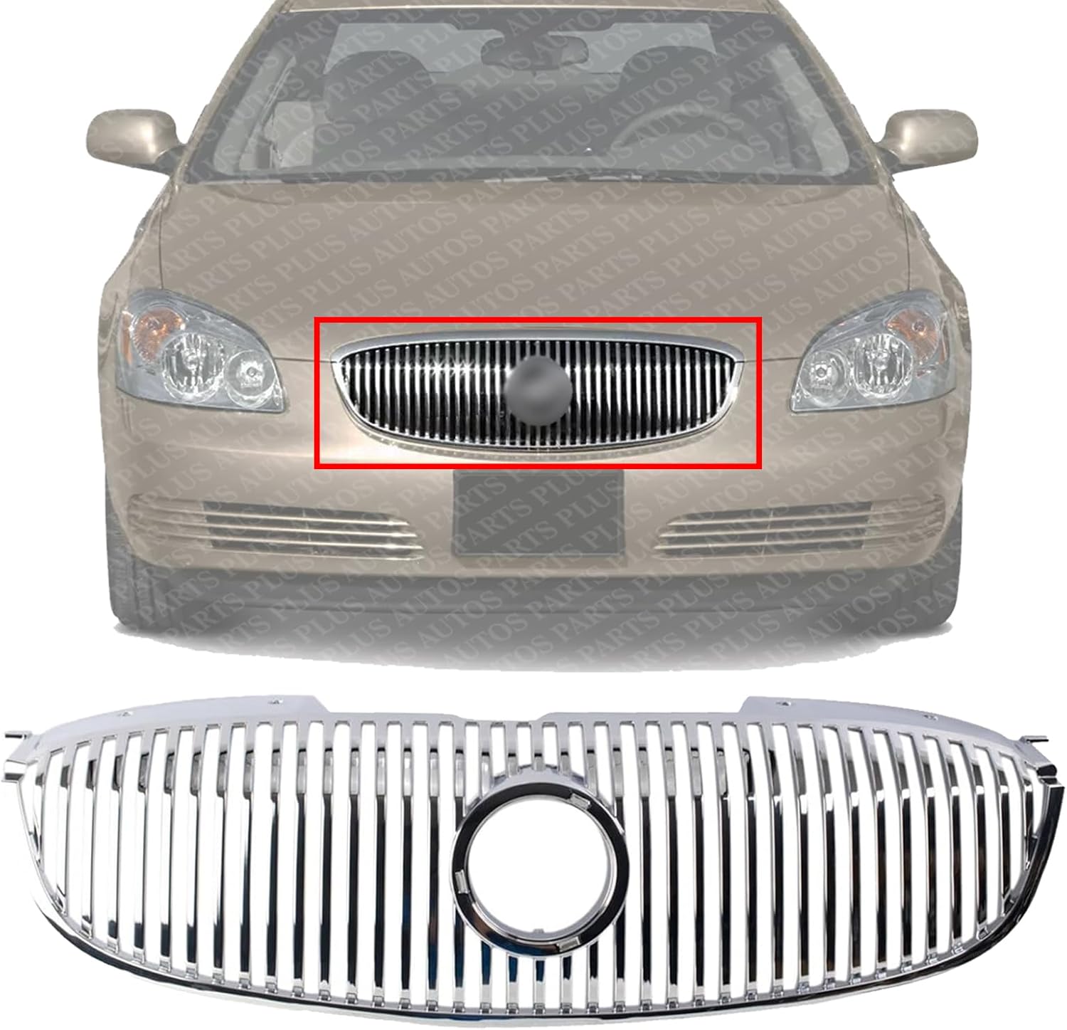 Front Grille Chrome Shell And Insert Without Moulding Direct Replacement Compatible With 2006-2009 Buick Lucerne GM1200556 25768116