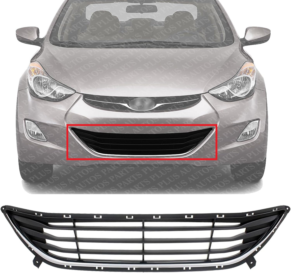 Front Bumper Grille Textured Shell with Chrome Insert Direct Replacement Compatible With 2011-2013 Hyundai Elantra HY1036115 865603Y000