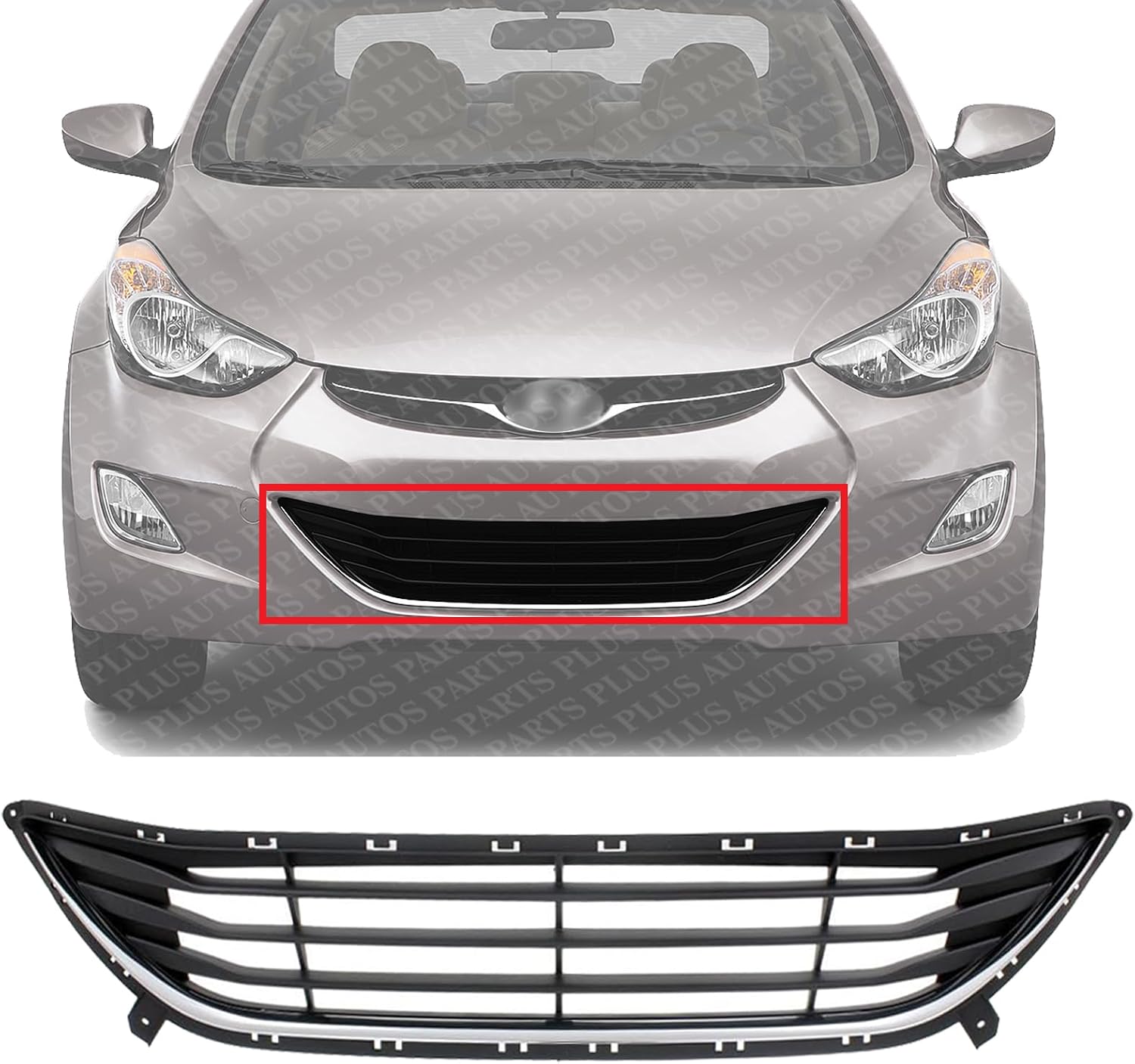 Front Bumper Grille Textured Shell with Chrome Insert Direct Replacement Compatible With 2011-2013 Hyundai Elantra HY1036115 865603Y000
