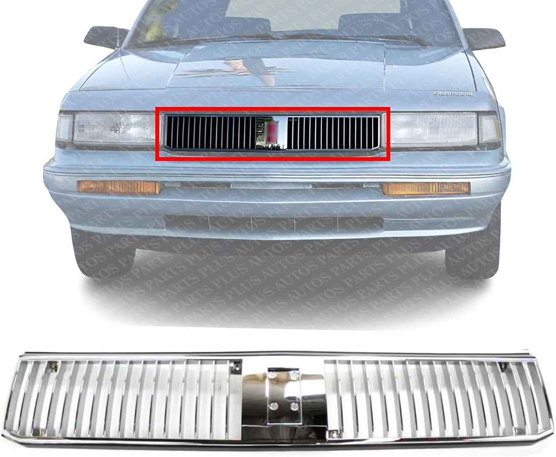 Front Grille Chrome Shell And Insert Plastic Direct Replacement Compatible With 1989-1991 Oldsmobile Cutlass Ciera GM1200106 10068949