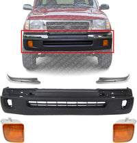 AUTOS PARTS PLUS Front Bumper Cover Textured + End Caps Chrome Trim + Signal Light Left Driver & Right Passenger Side Direct Replacement Compatible With 1998-2000 Toyota Tacoma TO1095189 TO1004165