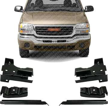 Front Bumper Bracket Set Of 6 Right Passenger & Left Driver Side Direct Replacement Compatible With GMC Sierra 1500 2500HD 3500 2003-2006 G013701