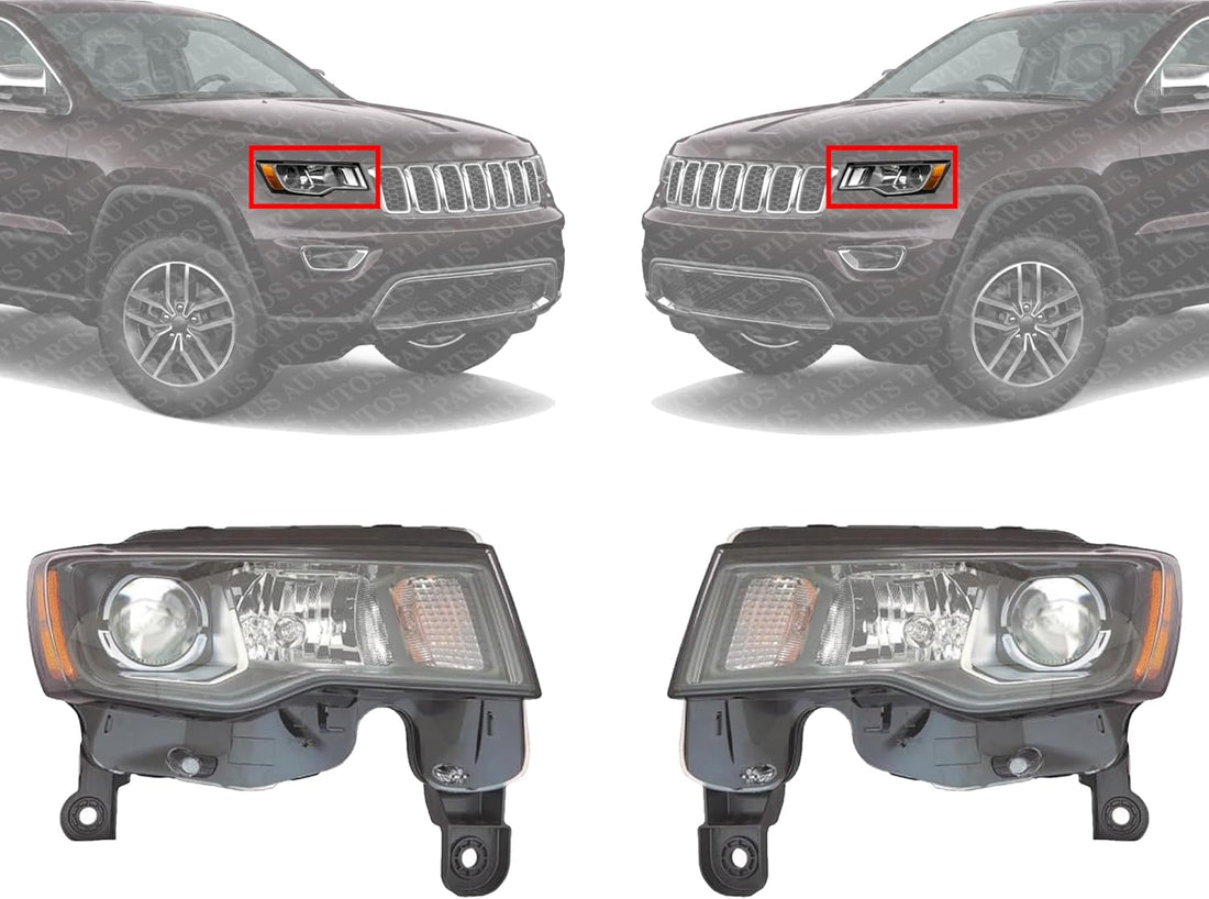 Set Of 2 Head Light Assembly Halogen Black Trim Right Passenger & Left Driver Side Direct Replacement Compatible With 2017-2021 Jeep Grand Cherokee CH2502309 CH2503309 68266647AF