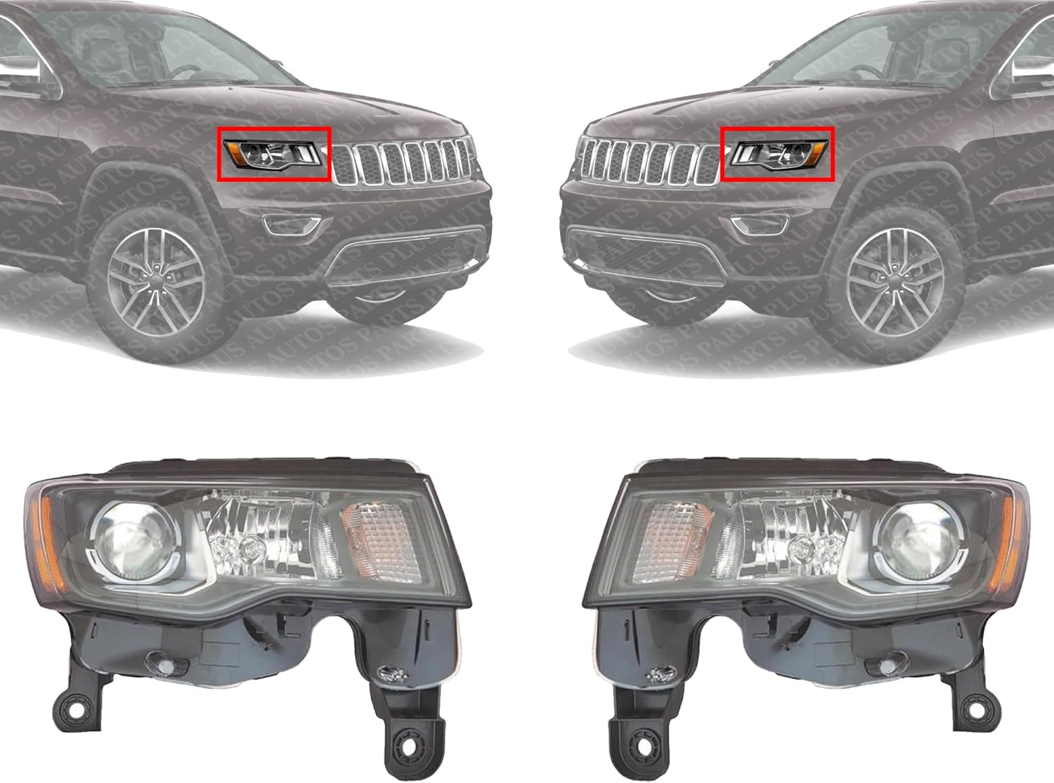 Set Of 2 Head Light Assembly Halogen Black Trim Right Passenger & Left Driver Side Direct Replacement Compatible With 2017-2021 Jeep Grand Cherokee CH2502309 CH2503309 68266647AF