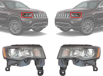 Set Of 2 Head Light Assembly Halogen Black Trim Right Passenger & Left Driver Side Direct Replacement Compatible With 2017-2021 Jeep Grand Cherokee CH2502309 CH2503309 68266647AF