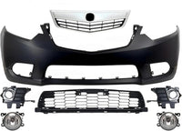 Front Bumper Cover Primed Plastic + Upper & Lower Grille + Fog Light + Trim & Molding Left Driver & Right Passenger Side Direct Replacement Compatible With 2011-2014 Acura TSX
