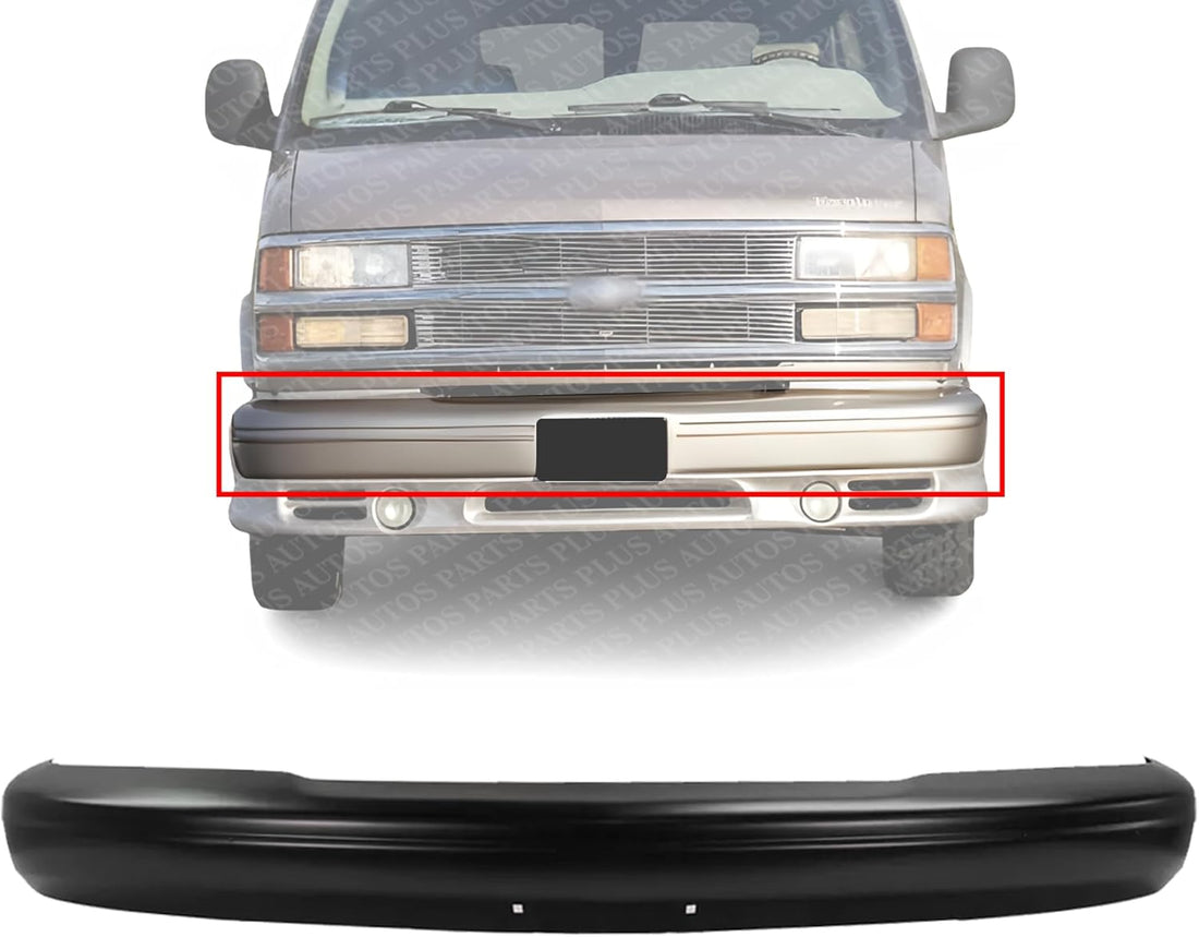 Front Bumper Primed Steel Without Pad Holes Direct Replacement Compatible With 1996-2002 Chevrolet Express/GMC Savana Van 1500/2500 / 3500 GM1002810 15075738