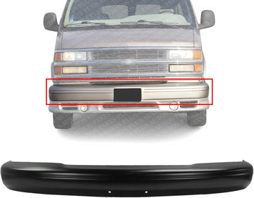 Front Bumper Primed Steel Without Pad Holes Direct Replacement Compatible With 1996-2002 Chevrolet Express/GMC Savana Van 1500/2500 / 3500 GM1002810 15075738