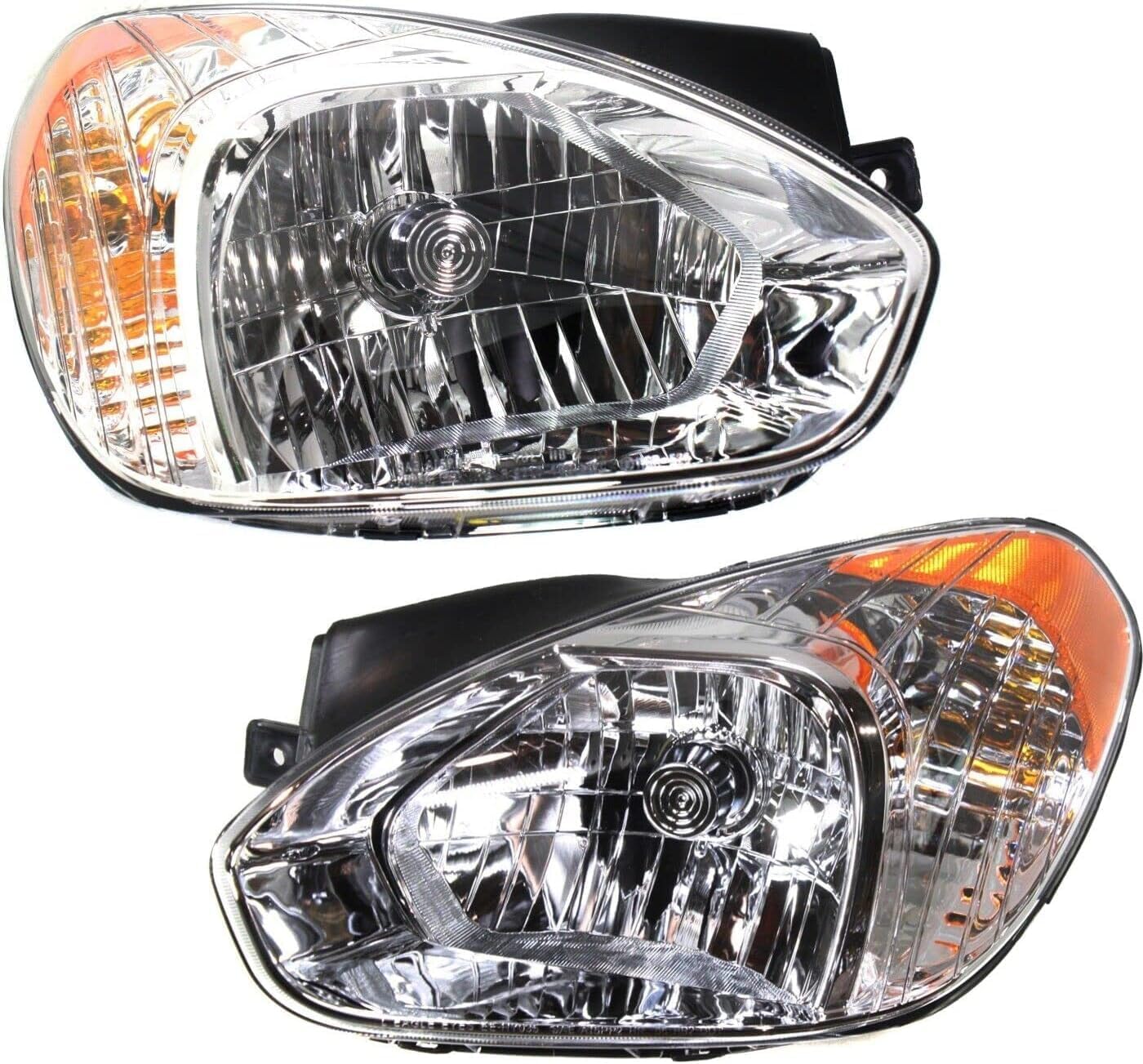 Set Of 2 Front Head Light Halogen Assembly Left Driver & Right Passenger Side Direct Replacement Compatible With 2007-2011 Hyundai Accent HY2502144 HY2503144 921011E011 921021E011