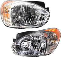 Set Of 2 Front Head Light Halogen Assembly Left Driver & Right Passenger Side Direct Replacement Compatible With 2007-2011 Hyundai Accent HY2502144 HY2503144 921011E011 921021E011