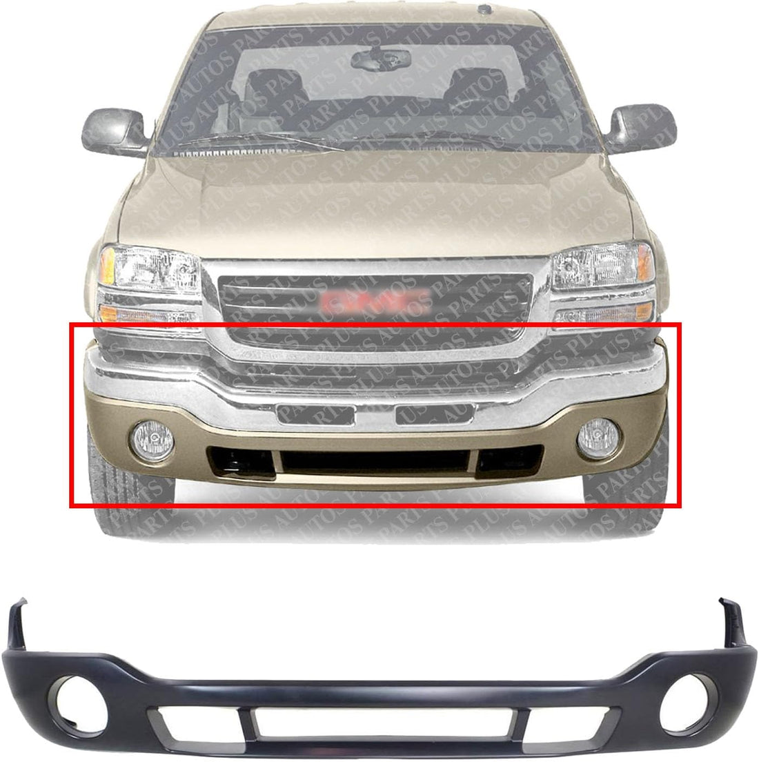 Front Bumper Cover Primed With Fog Light Holes Direct Replacement Compatible With 2003-2006 GMC Sierra 1500 2500HD 3500 GM1000684 12335963 88979837