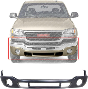 Front Bumper Cover Primed With Fog Light Holes Direct Replacement Compatible With 2003-2006 GMC Sierra 1500 2500HD 3500 GM1000684 12335963 88979837
