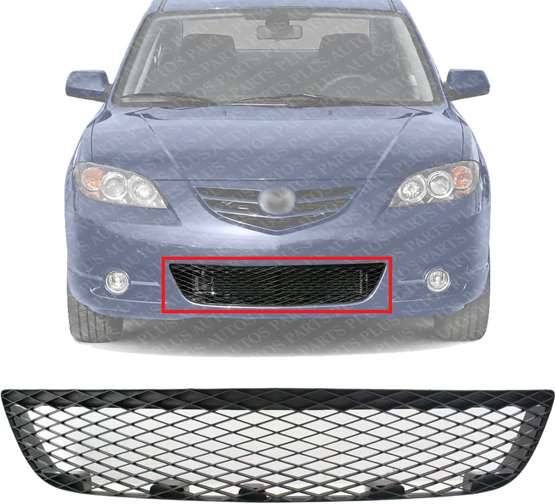 Front Bumper Grille Primed Plastic Direct Replacement Compatible With 2004-2006 Mazda 3 MA1036103 BN9C501T1A