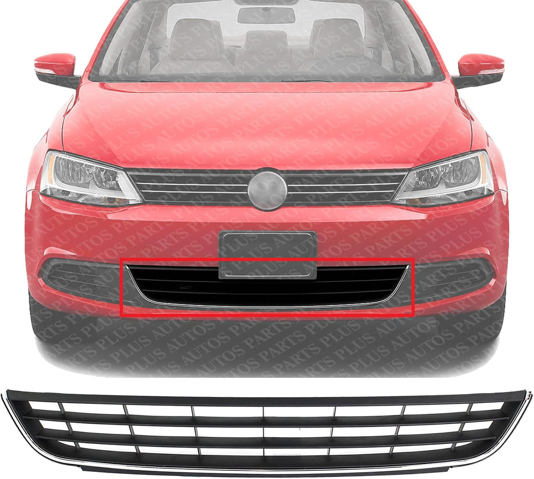 Front Bumper Lower Grille With Chrome Trim Plastic Direct Replacement Compatible With 2011-2014 Volkswagen Jetta VW1036120 5C6853671RYP